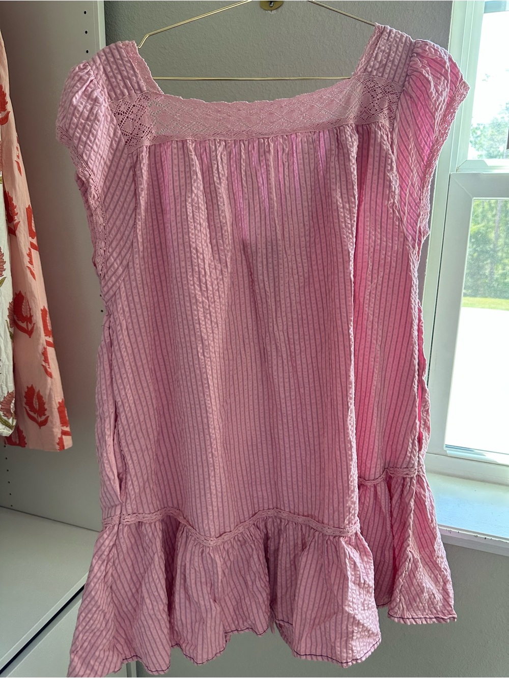 Free People Pink Striped Lace-Trim Peplum Tunic - Picture 5 of 6